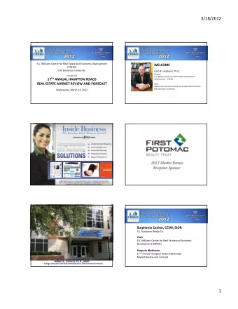 3/18/2012 E.V. Williams Center for Real Estate and Economic Development  WELCOME  (CREED) Old