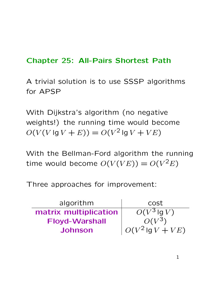 chapter 25 all pairs shortest path a trivial solution is