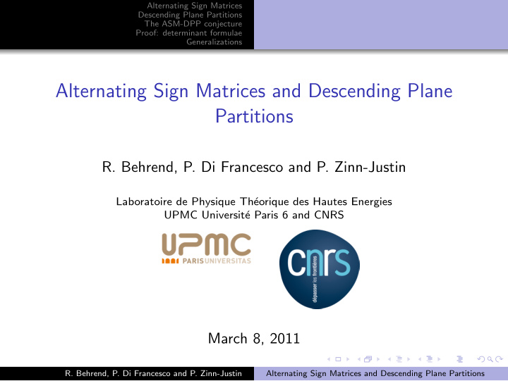 alternating sign matrices and descending plane partitions