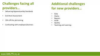 Challenges facing all  Additional challenges providers   for new providers