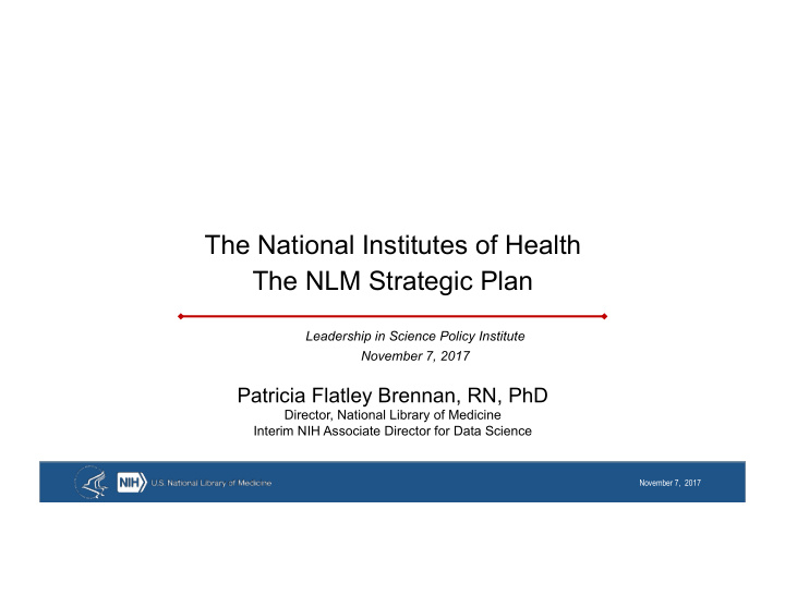 the national institutes of health the nlm strategic plan