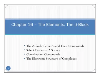 Chapter 16   Chapter 16  The Elements: The he Elements: The d -Block  -Block  The d -Block
