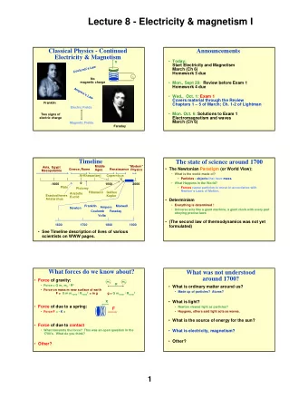 Lecture 8 - Electricity &amp; magnetism I  Classical Physics - Continued  Announcements