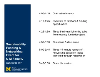 Sustainability  Funding &amp;  5:00-5:45  Three 15-minute rounds of  Networking  networking based