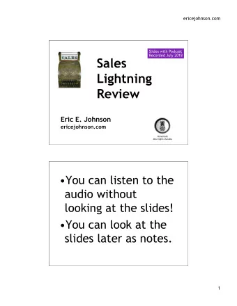 Sales  Lightning Review  Eric E. Johnson ericejohnson.com  Konomark  Most rights sharable  You