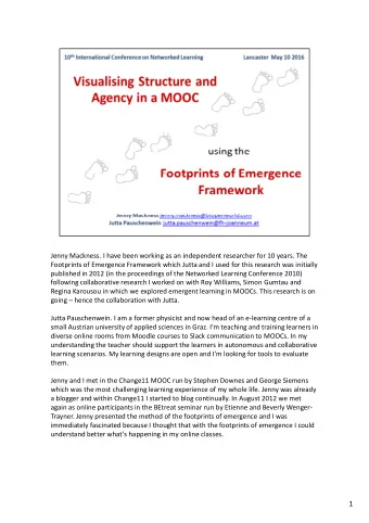 1  The Footprints of Emergence  Jenny: Roy Williams and I had been participants in the first MOOC