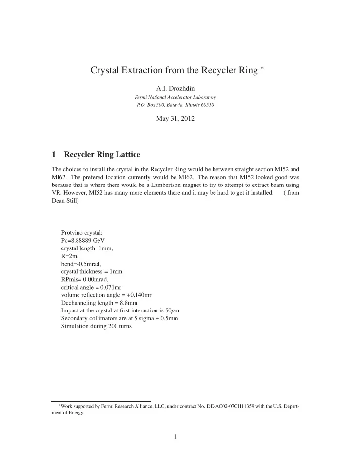 lattice element example in the recycler ring octupole 14