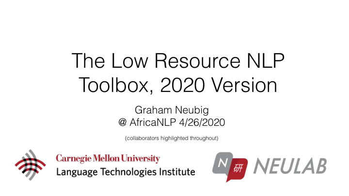 the low resource nlp toolbox 2020 version