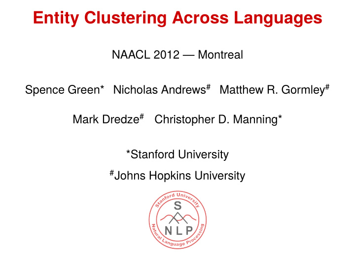 entity clustering across languages