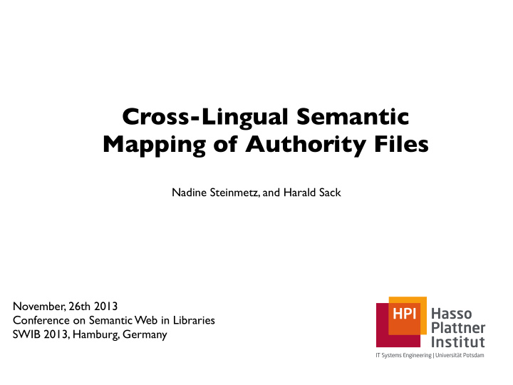 cross lingual semantic mapping of authority files