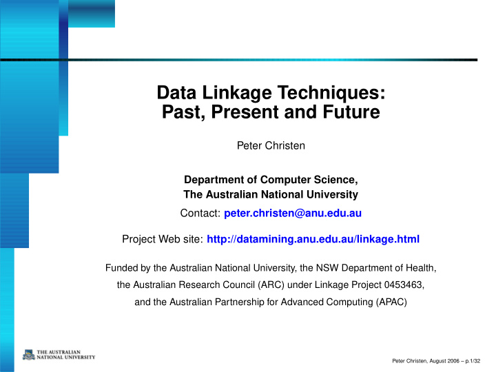 data linkage techniques past present and future