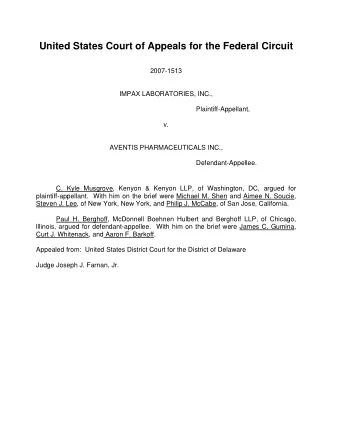 United States Court of Appeals for the Federal Circuit  2007-1513  IMPAX LABORATORIES, INC.,