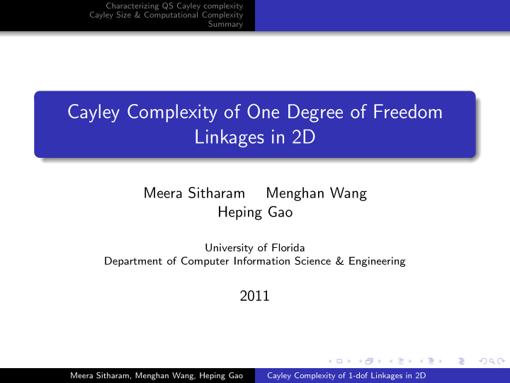 cayley complexity of one degree of freedom linkages in 2d