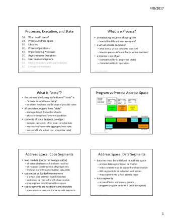 Processes, Execution, and State  What is a Process?  3A.  What is a Process?  an executing
