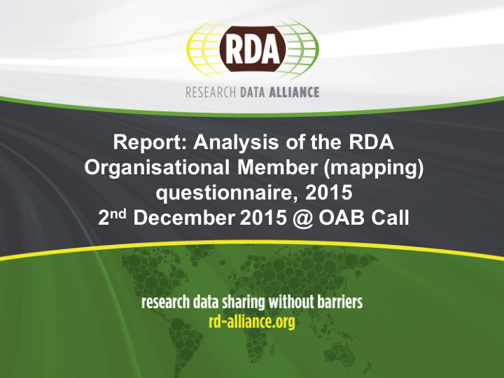 report analysis of the rda organisational member mapping