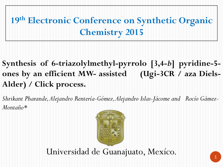 19 th electronic conference on synthetic organic
