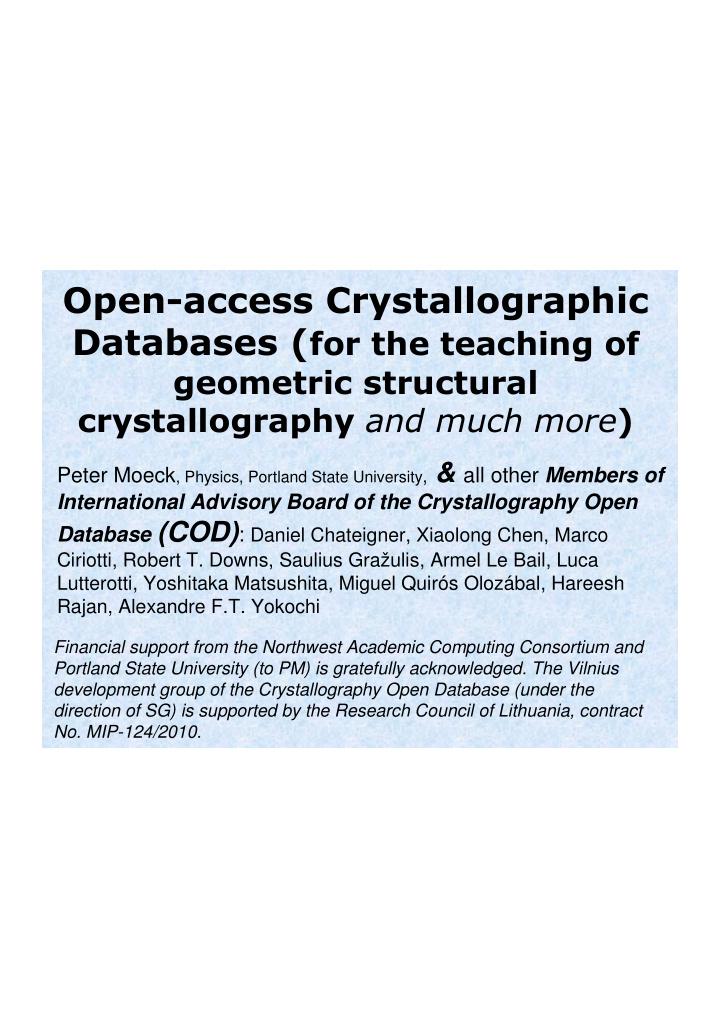 open access crystallographic