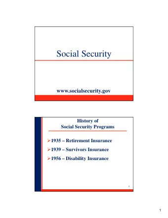 Social Security  www.socialsecurity.gov  History of  Social Security Programs  1935