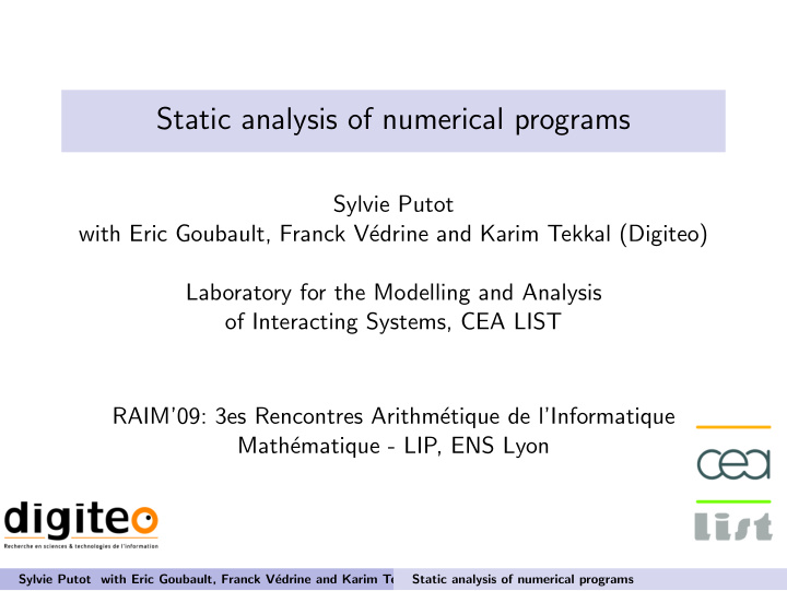 static analysis of numerical programs