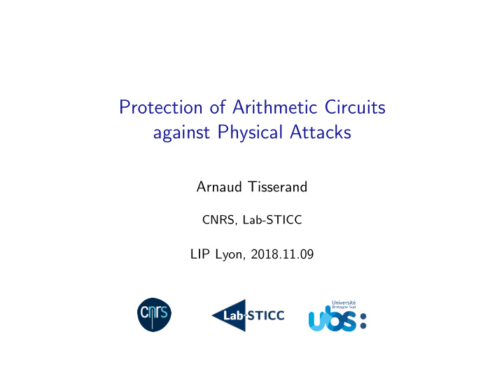 protection of arithmetic circuits against physical attacks