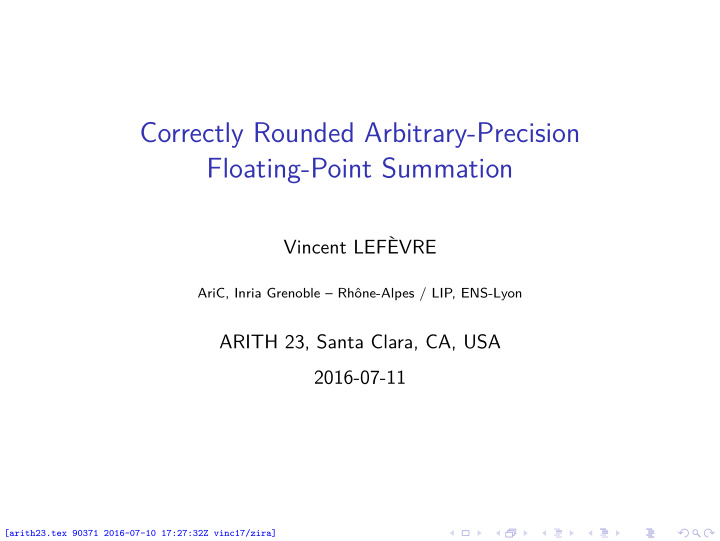correctly rounded arbitrary precision floating point