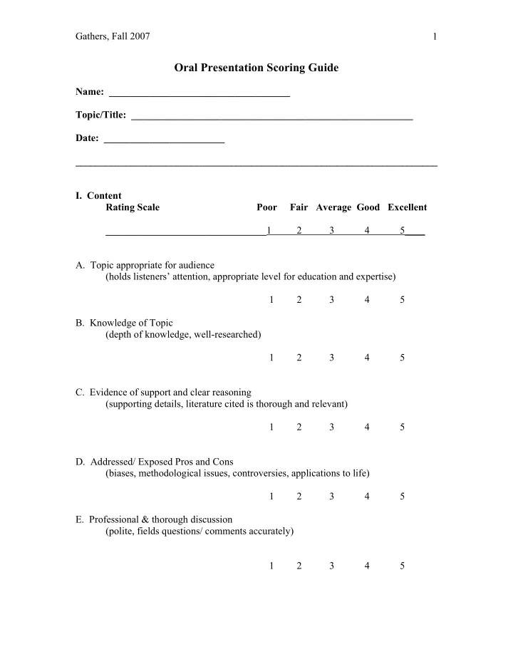 oral presentation scoring guide
