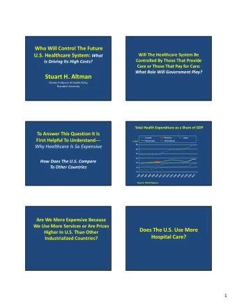 Stuart H. Altman Chaikin Professor of Health Policy Brandeis University Total Health Expenditure as