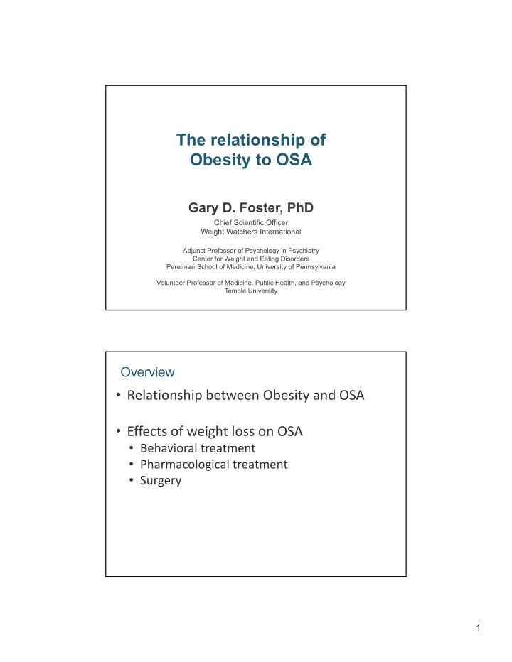 the relationship of obesity to osa