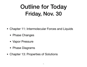 Outline for Today  Friday, Nov. 30  Chapter 11: Intermolecular Forces and Liquids  Phase