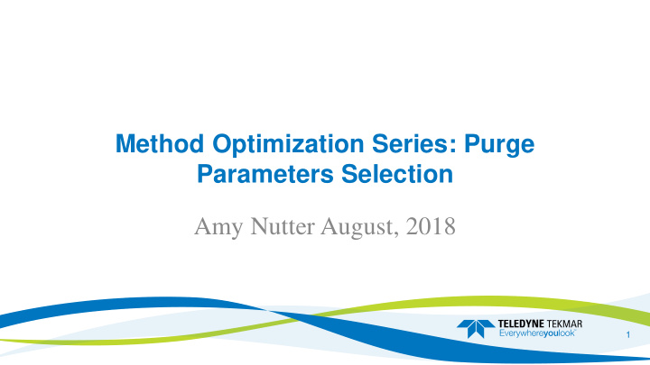 method optimization series purge parameters selection amy