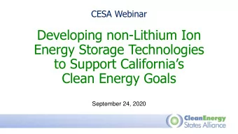 Energy Storage Technologies  to Support Californias  Clean Energy Goals  September 24, 2020