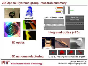 3D Optical Systems group: research summary  switchable resonance  tunable  tomography  resonance