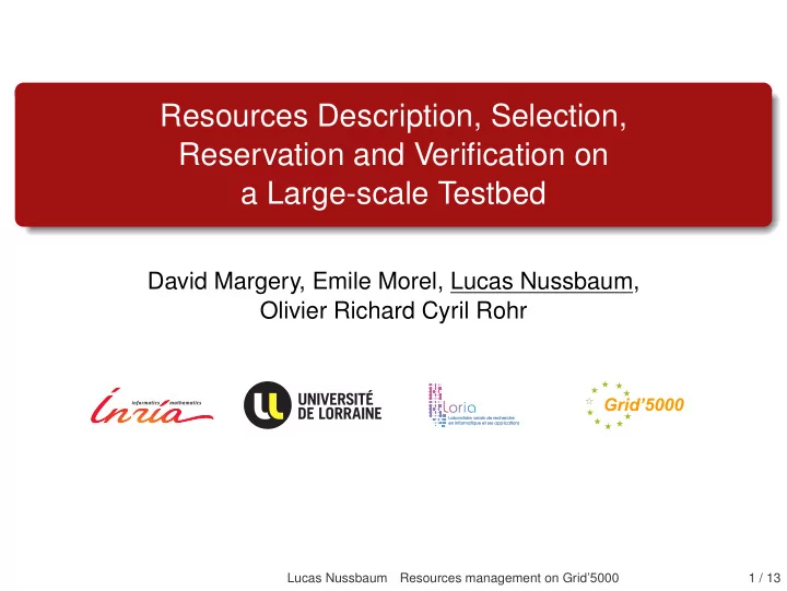 resources description selection reservation and