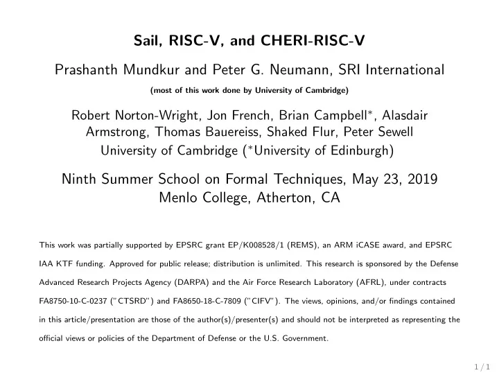 sail risc v and cheri risc v prashanth mundkur and peter