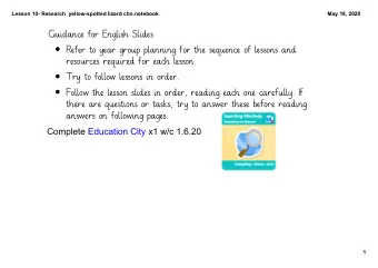 Guidance for English Slides  Refer to year group planning for the sequence of lessons and