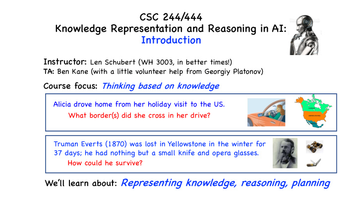 csc 244 444 knowledge representation and reasoning in ai