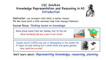 CSC 244/  444  Knowledge Representation and Reasoning in AI:  Introduction Instructor: Len Schubert