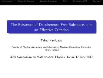The Existence of Decoherence-Free Subspaces and  an Effective Criterion  Takeo Kamizawa  Faculty of