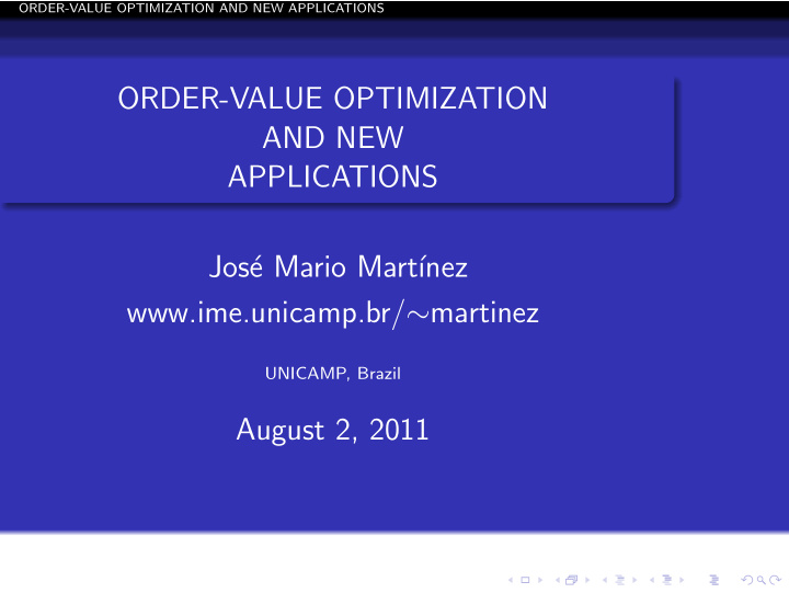 order value optimization and new applications jos e mario