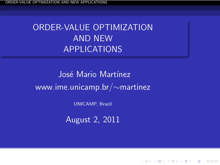order value optimization and new applications jos e mario