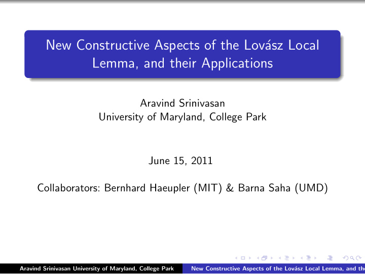 new constructive aspects of the lov asz local lemma and