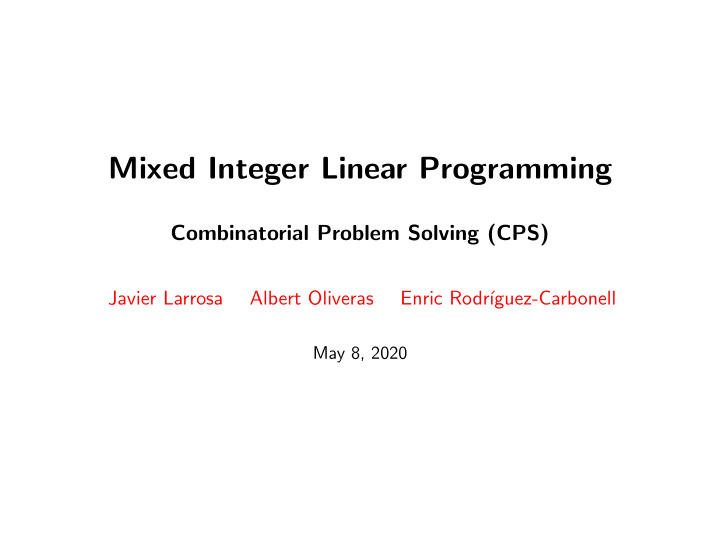 mixed integer linear programming