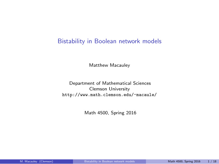 bistability in boolean network models