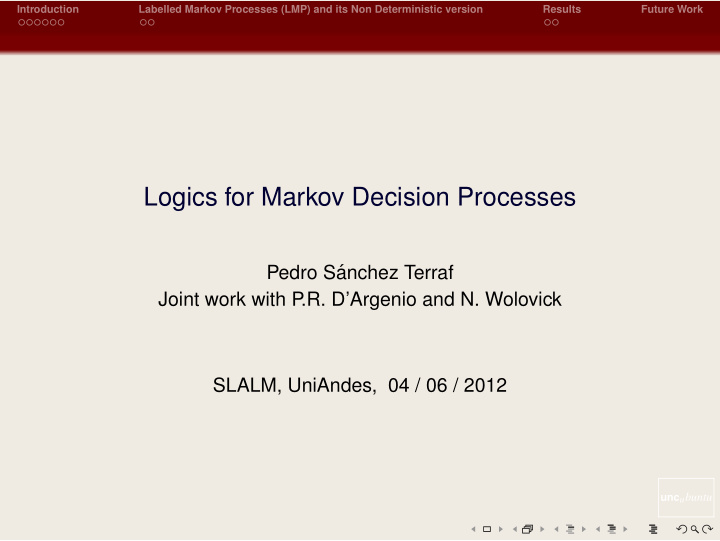 logics for markov decision processes