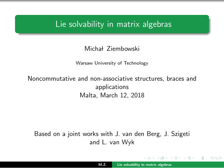 lie solvability in matrix algebras