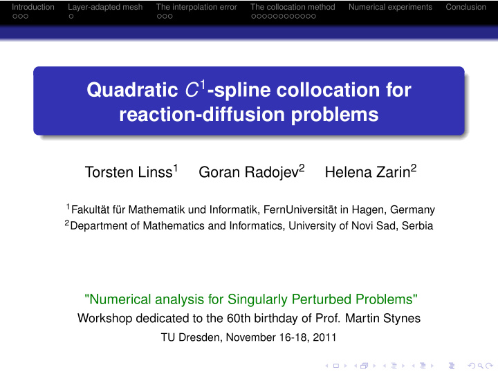quadratic c 1 spline collocation for reaction diffusion