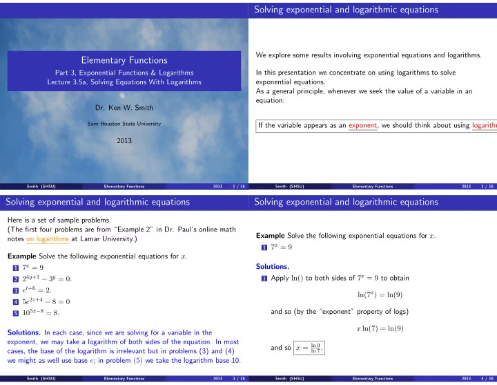 solving exponential and logarithmic equations