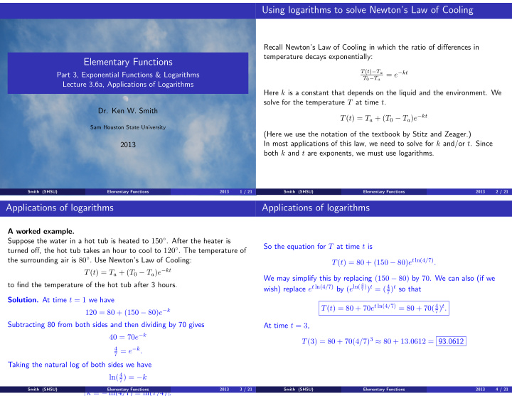 using logarithms to solve newton s law of cooling