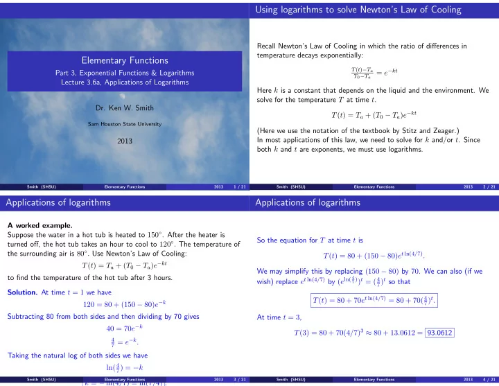 using logarithms to solve newton s law of cooling