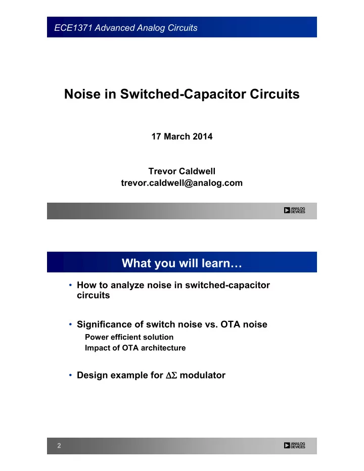 noise in switched capacitor circuits